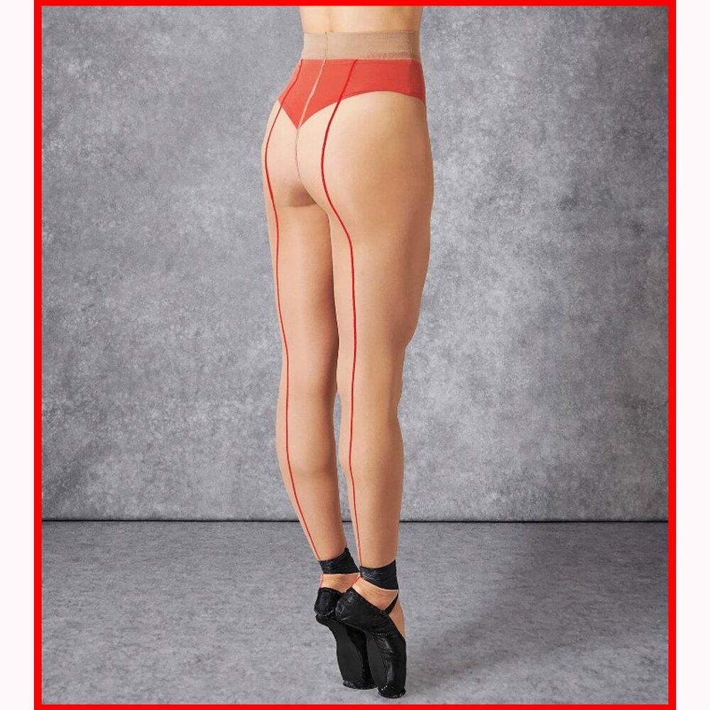 NEW "BLUEBELLA" L/XL NUDE PANTYHOSE WITH RED BACK SEAM
